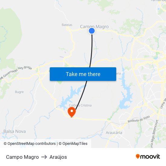 Campo Magro to Araújos map