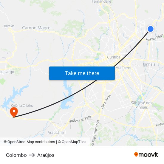 Colombo to Araújos map