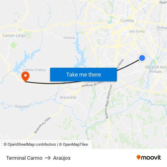 Terminal Carmo to Araújos map