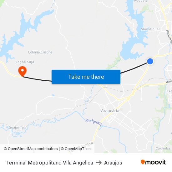 Terminal Metropolitano Vila Angélica to Araújos map