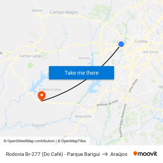 Rodovia Br-277 (Do Café) - Parque Barigui to Araújos map