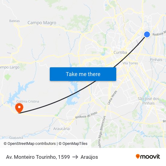 Av. Monteiro Tourinho, 1599 to Araújos map