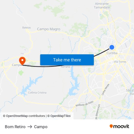 Bom Retiro to Campo map