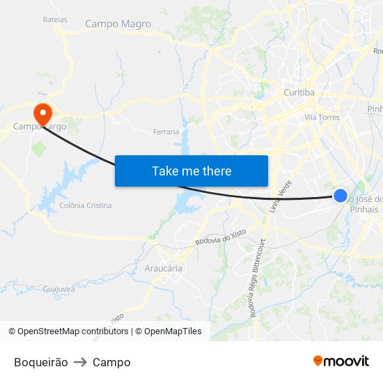 Boqueirão to Campo map