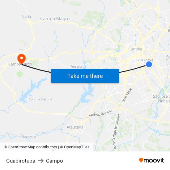Guabirotuba to Campo map
