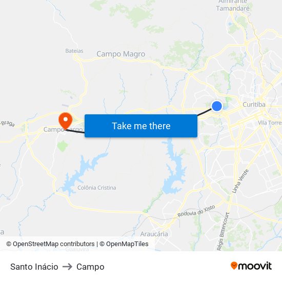 Santo Inácio to Campo map