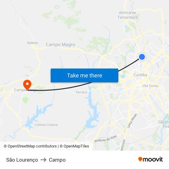 São Lourenço to Campo map