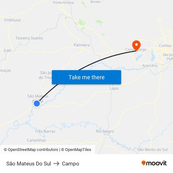 São Mateus Do Sul to Campo map