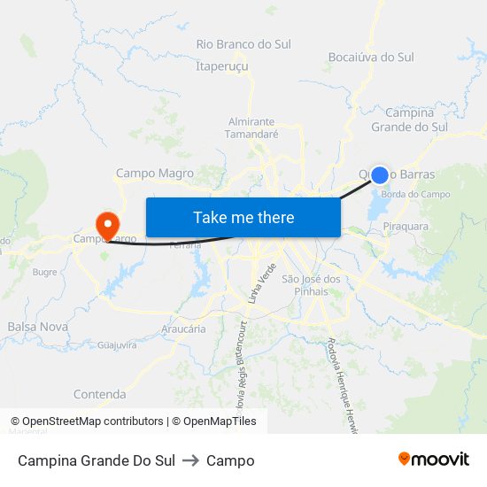 Campina Grande Do Sul to Campo map