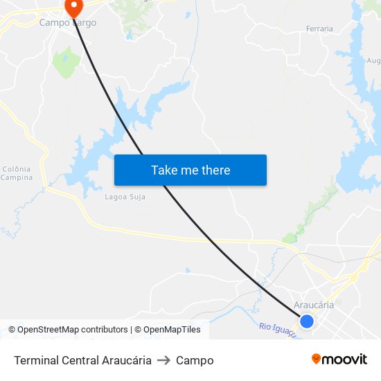 Terminal Central Araucária to Campo map