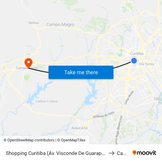 Shopping Curitiba (Av. Visconde De Guarapuava, 3850) to Campo map