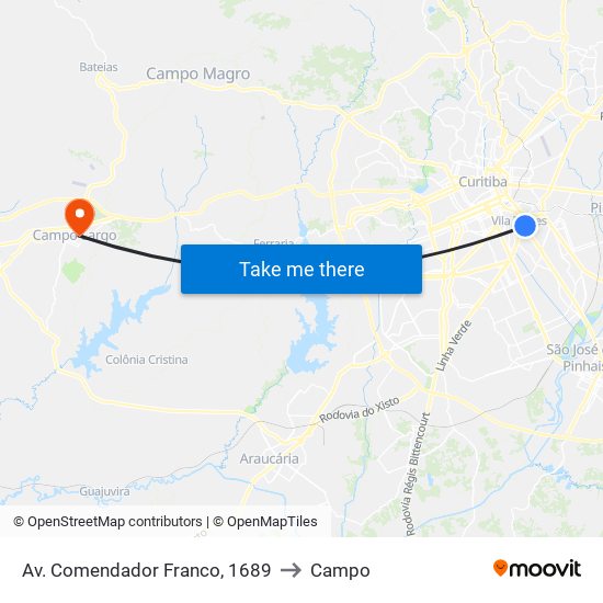 Av. Comendador Franco, 1689 to Campo map