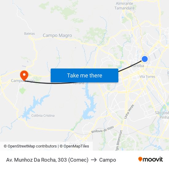 Av. Munhoz Da Rocha, 303 (Comec) to Campo map
