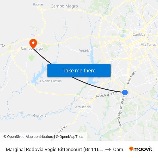 Marginal Rodovia Régis Bittencourt (Br 116) - Ceasa to Campo map