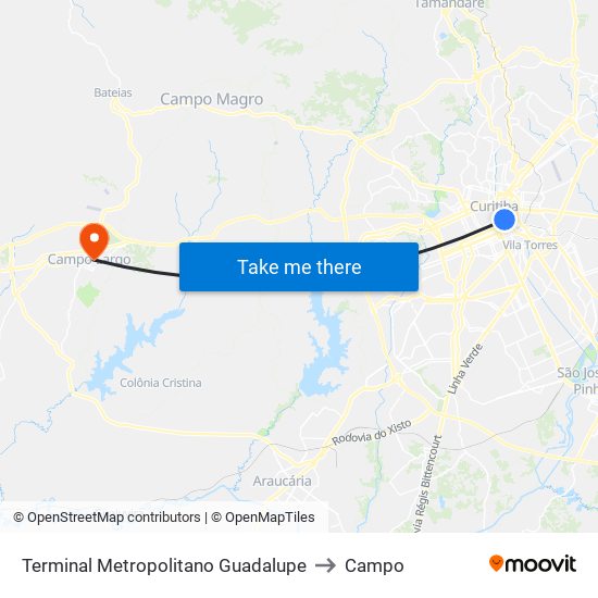 Terminal Metropolitano Guadalupe to Campo map