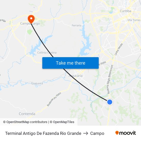 Terminal Antigo De Fazenda Rio Grande to Campo map