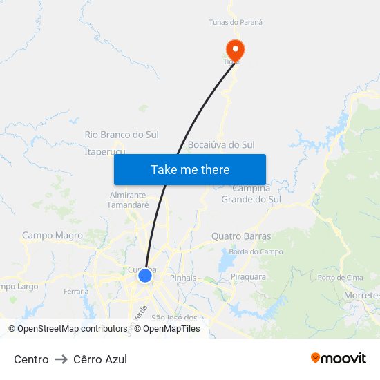 Centro to Cêrro Azul map