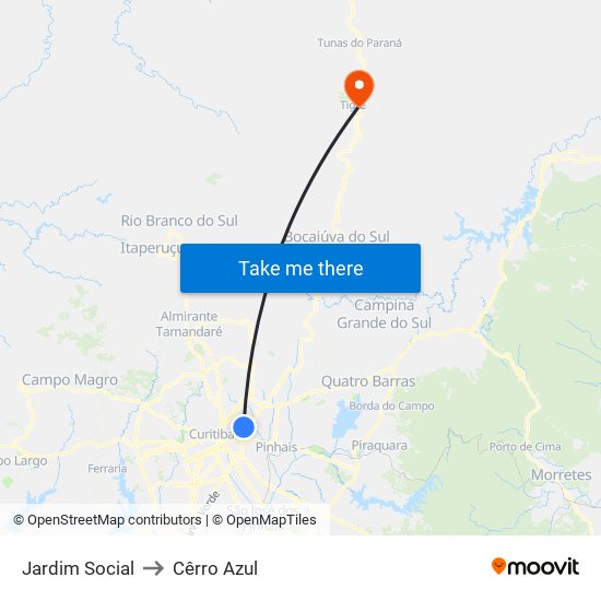 Jardim Social to Cêrro Azul map