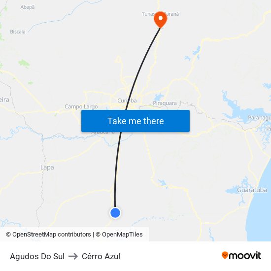 Agudos Do Sul to Cêrro Azul map