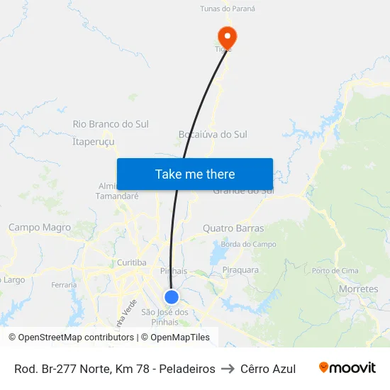 Rod. Br-277 Norte, Km 78 - Peladeiros to Cêrro Azul map