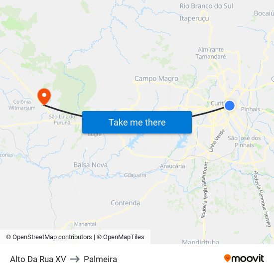 Alto Da Rua XV to Palmeira map