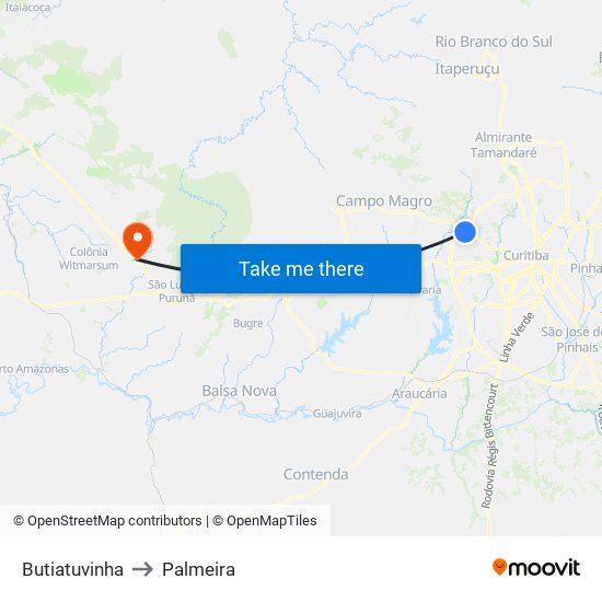 Butiatuvinha to Palmeira map