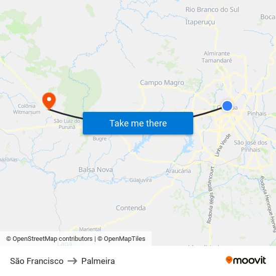 São Francisco to Palmeira map