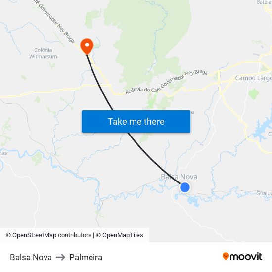 Balsa Nova to Palmeira map