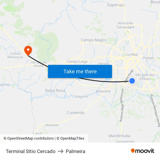 Terminal Sítio Cercado to Palmeira map