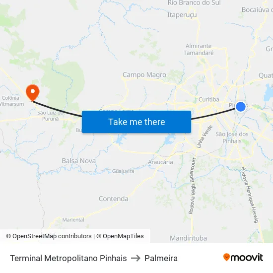 Terminal Metropolitano Pinhais to Palmeira map