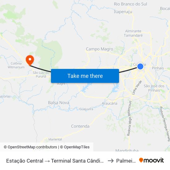 Estação Central → Terminal Santa Cândida to Palmeira map