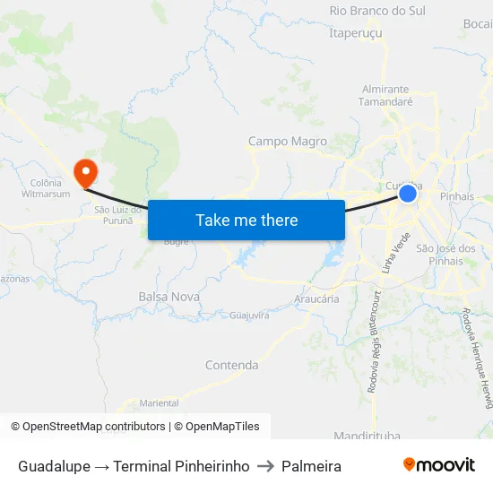 Guadalupe (sentido Pinheirinho) to Palmeira map