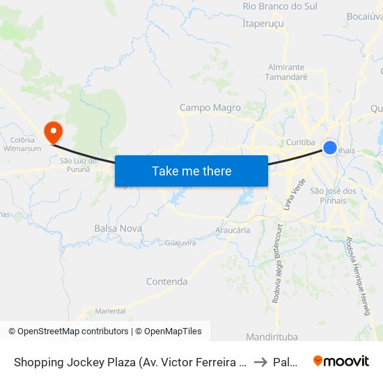 Shopping Jockey Plaza (Av. Victor Ferreira Do Amaral, 2694) to Palmeira map