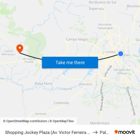 Shopping Jockey Plaza (Av. Victor Ferreira Do Amaral, 2300) to Palmeira map