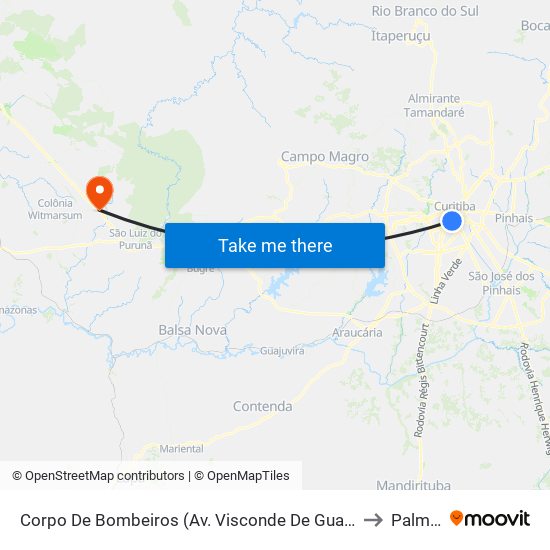 Corpo De Bombeiros (Av. Visconde De Guarapuava, 3571) to Palmeira map