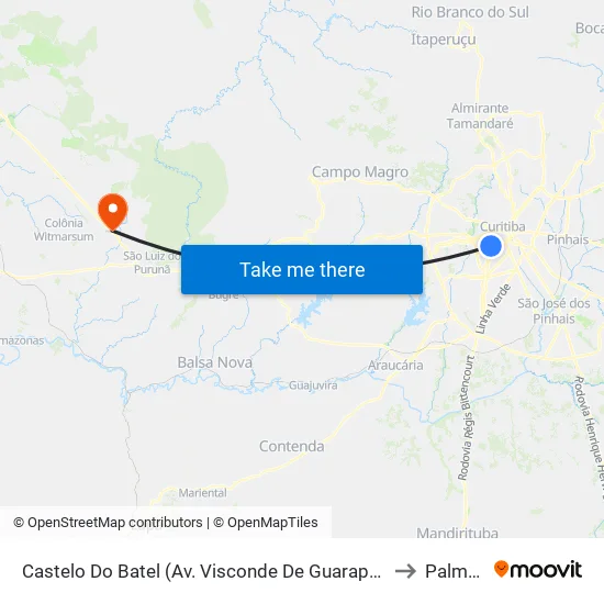Av. Visconde de Guarapuava, 4610 (Castelo do Batel) to Palmeira map