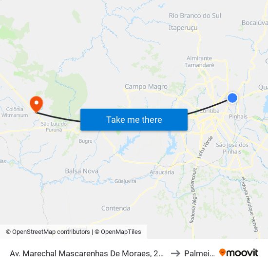 Av. Marechal Mascarenhas De Moraes, 2400 to Palmeira map