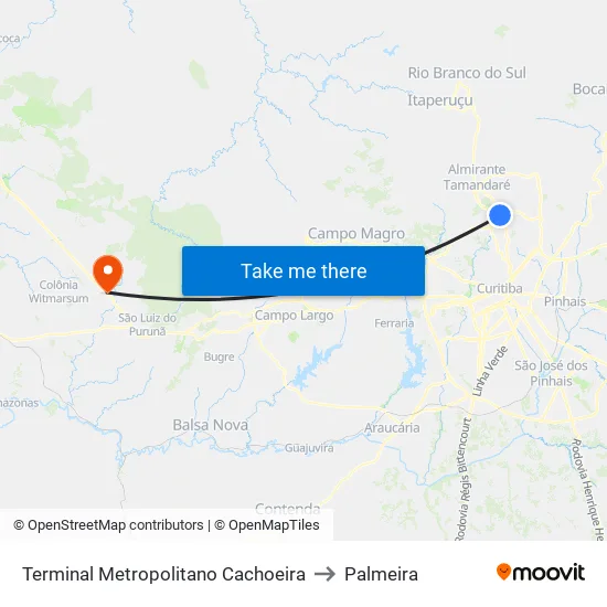 Terminal Metropolitano Cachoeira to Palmeira map