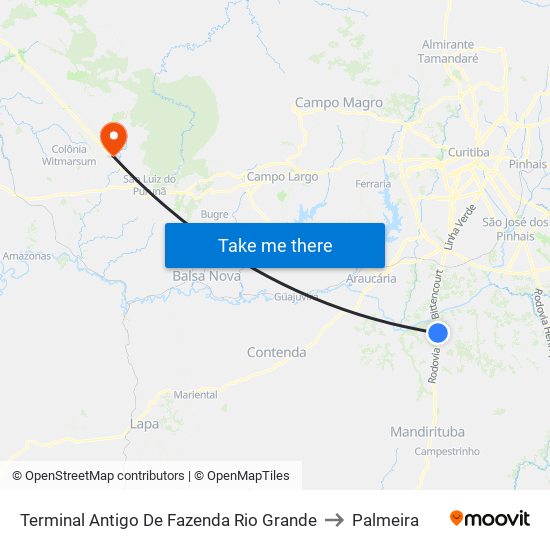 Terminal Antigo De Fazenda Rio Grande to Palmeira map