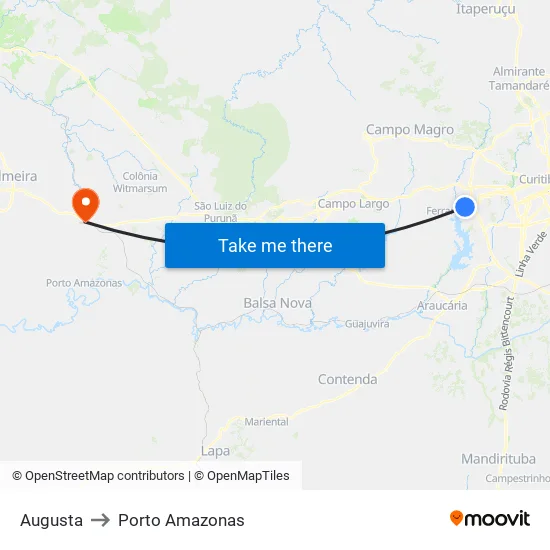 Augusta to Porto Amazonas map