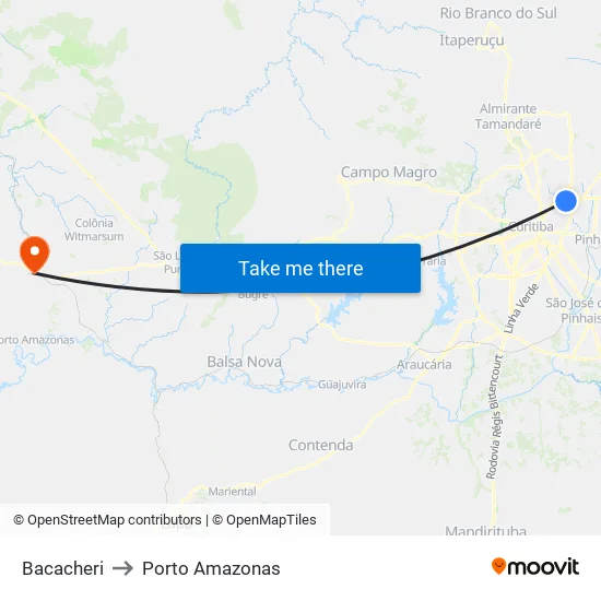 Bacacheri to Porto Amazonas map