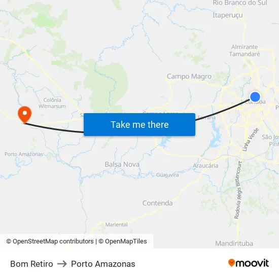 Bom Retiro to Porto Amazonas map