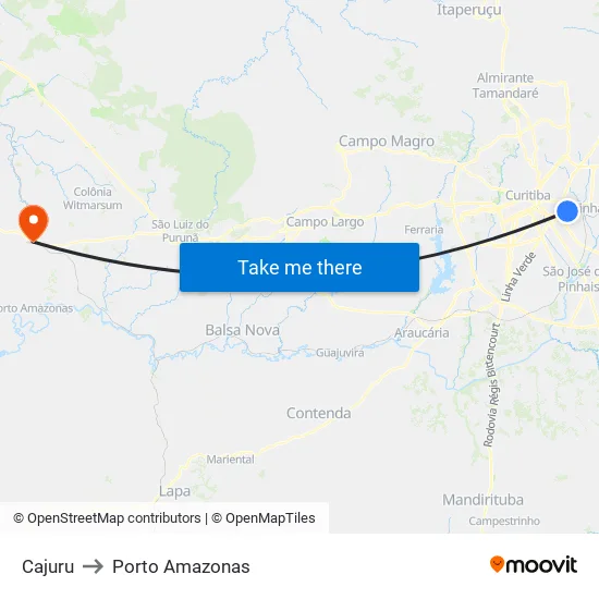 Cajuru to Porto Amazonas map