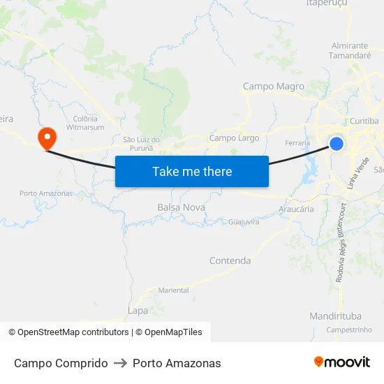 Campo Comprido to Porto Amazonas map