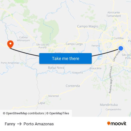 Fanny to Porto Amazonas map