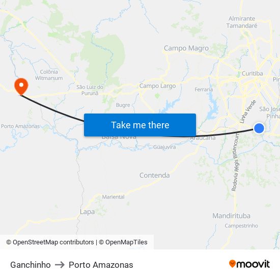 Ganchinho to Porto Amazonas map