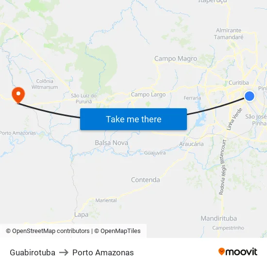 Guabirotuba to Porto Amazonas map
