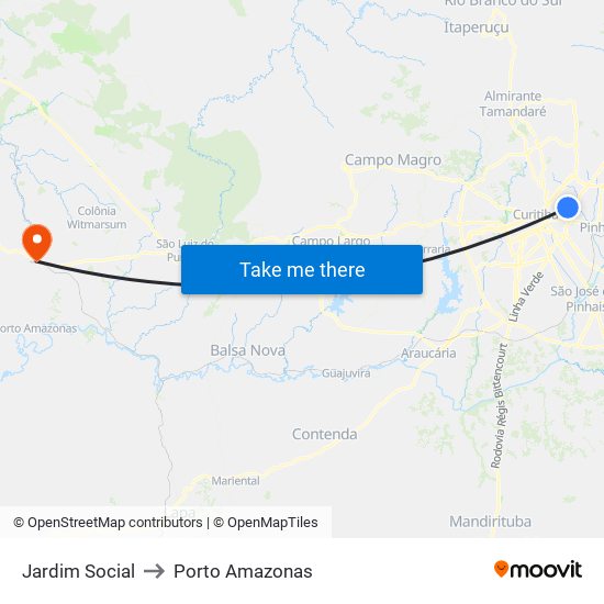 Jardim Social to Porto Amazonas map