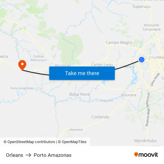 Orleans to Porto Amazonas map