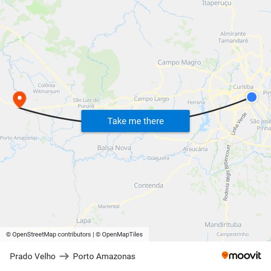 Prado Velho to Porto Amazonas map